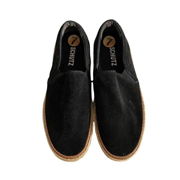 SCHUTZ Suede Slip On Suede Flat Espadrilles Black Tan 38 - Picture 6 of 12